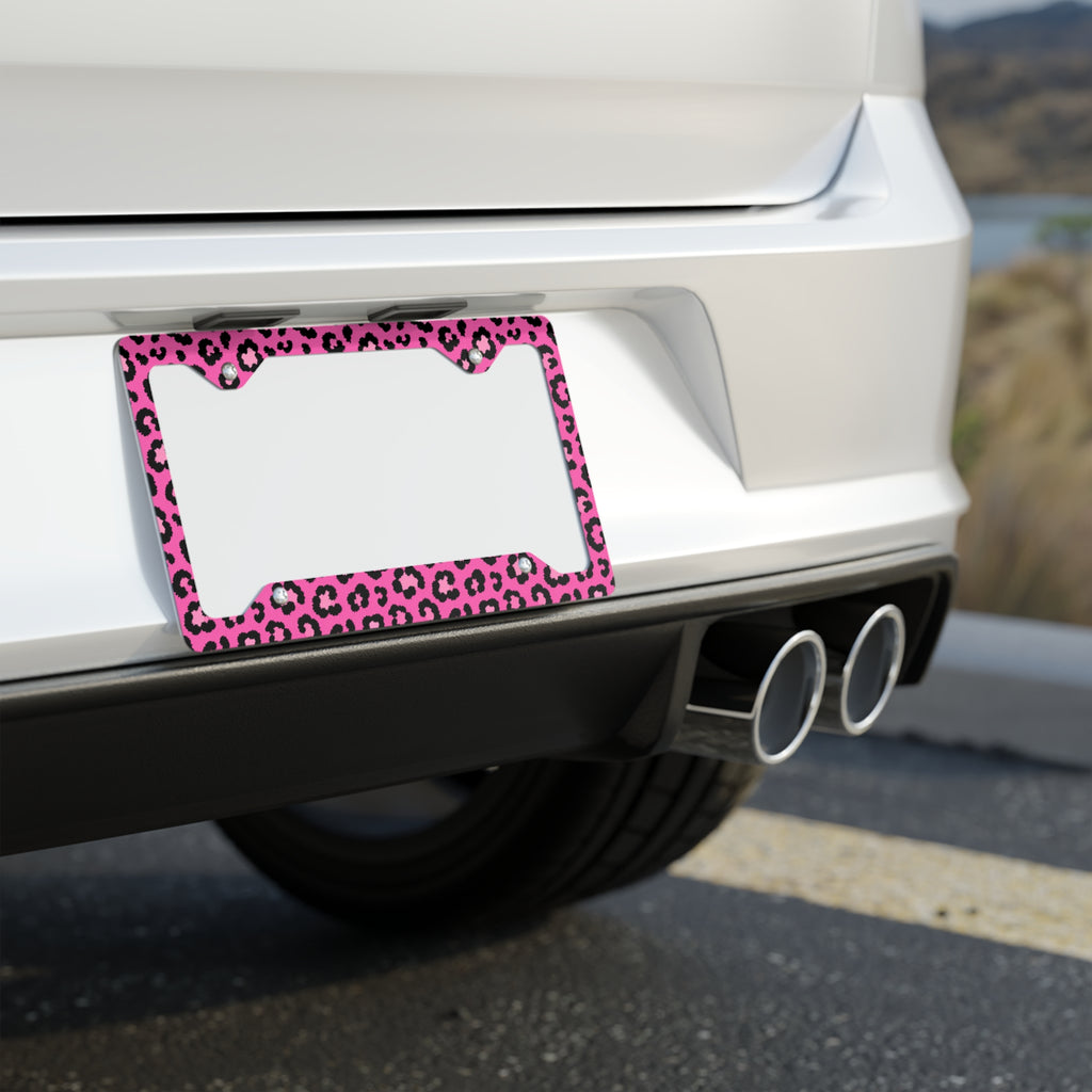 Pink Leopard Print Metal License Plate Frame