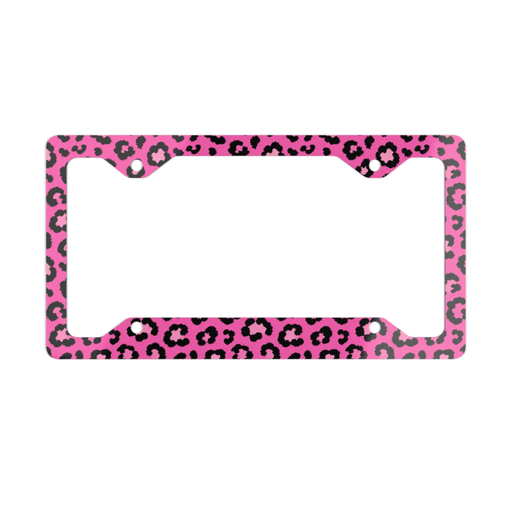 Pink Leopard Print Metal License Plate Frame