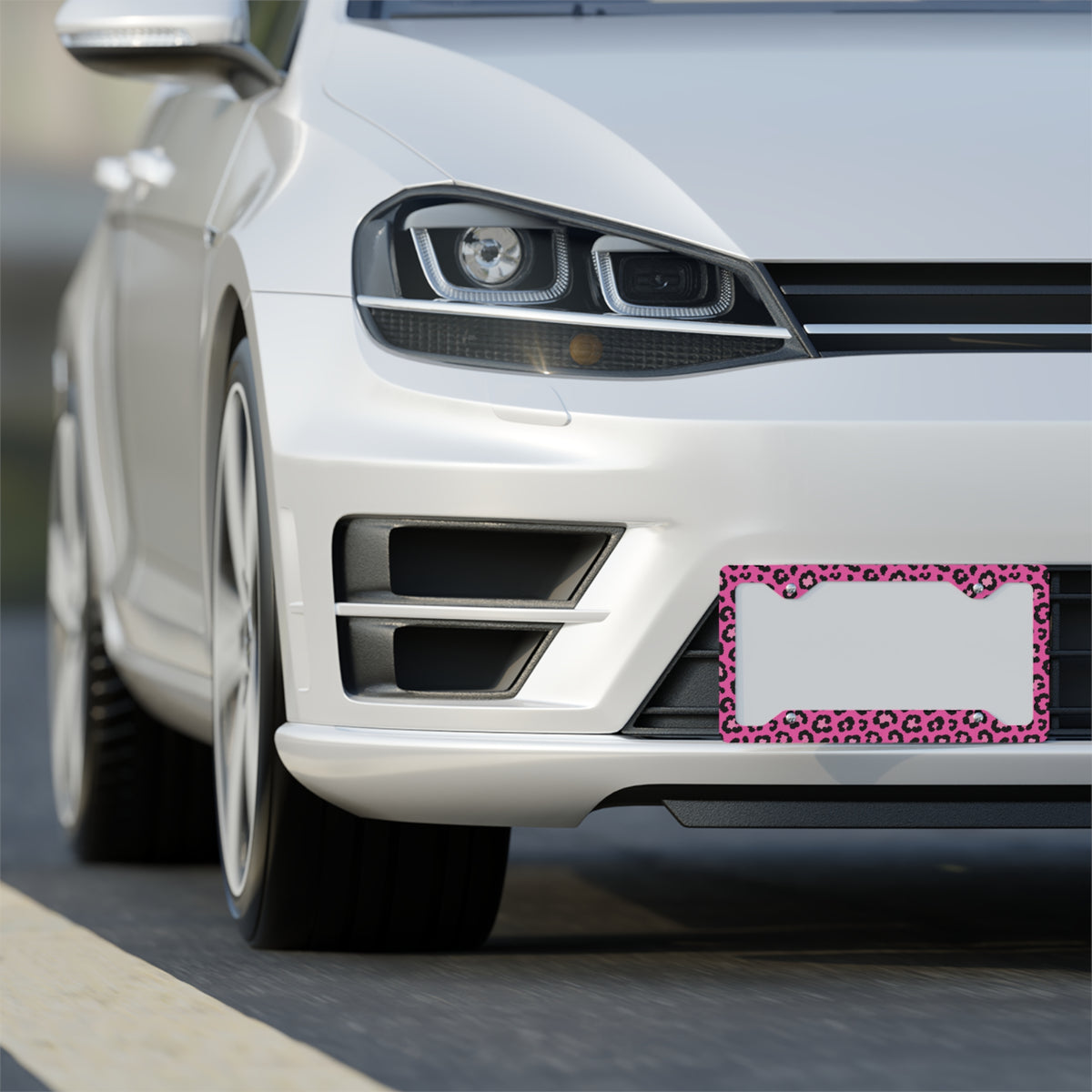 Pink Leopard Print Metal License Plate Frame