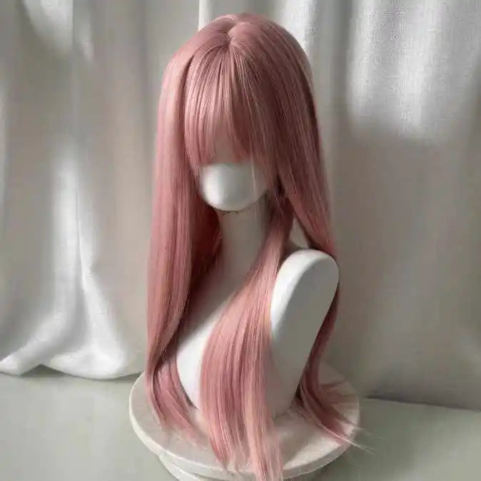 🌸 Grapefruit Pink Long Straight Wig – Gyaru Style