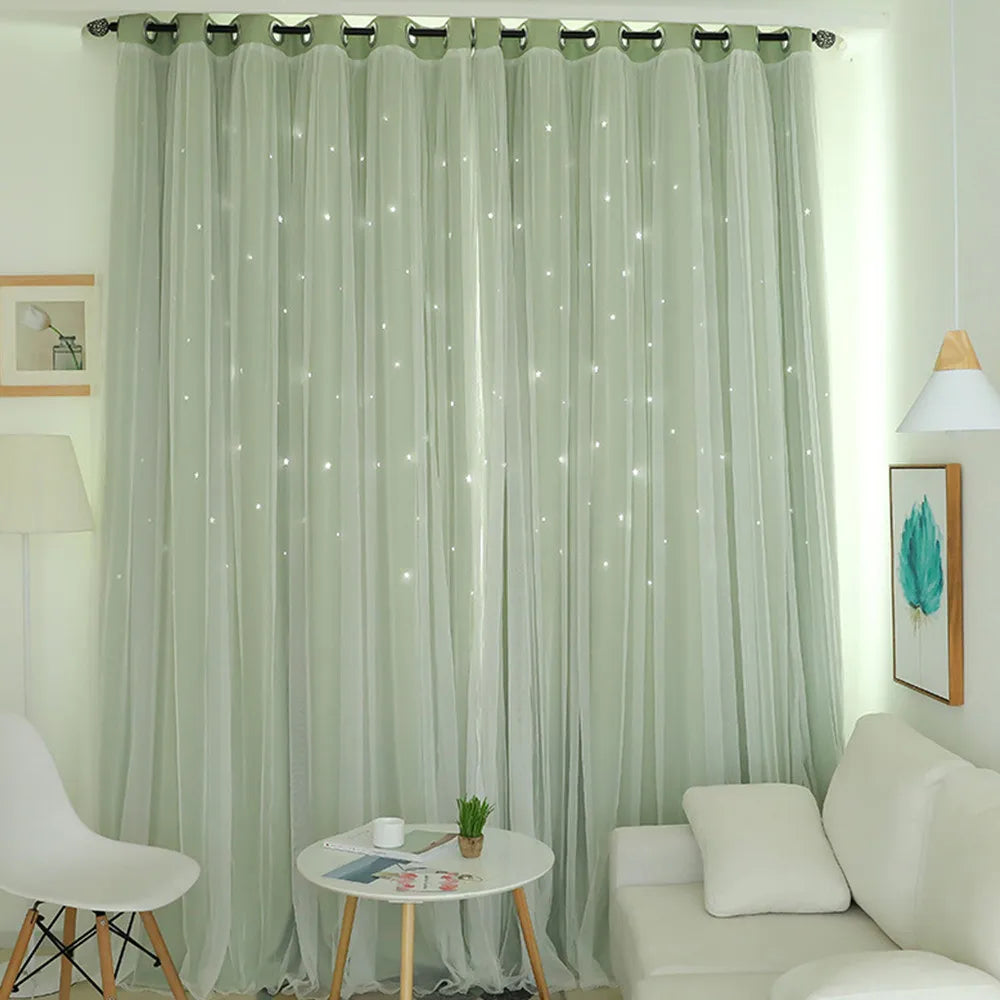 Pink Double-Layer Star Tulle Curtain for Kids’ Bedroom & Nursery