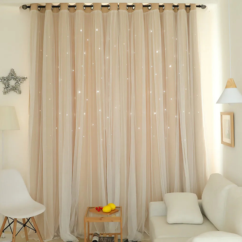 Pink Double-Layer Star Tulle Curtain for Kids’ Bedroom & Nursery