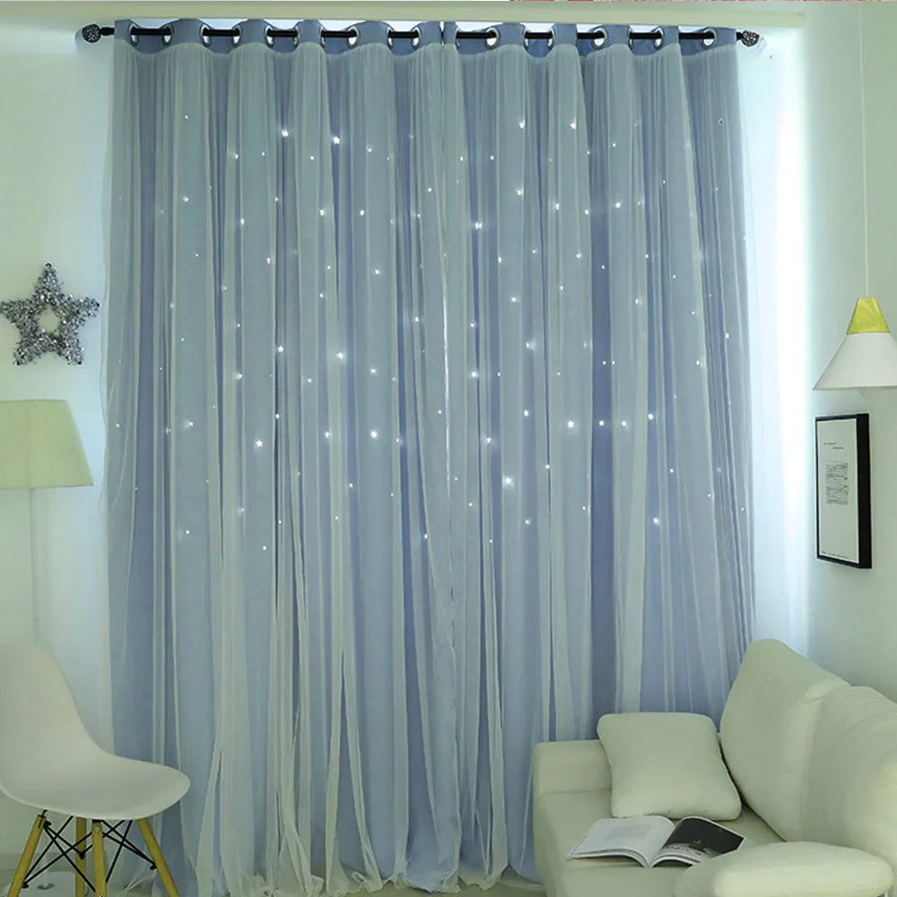 Pink Double-Layer Star Tulle Curtain for Kids’ Bedroom & Nursery