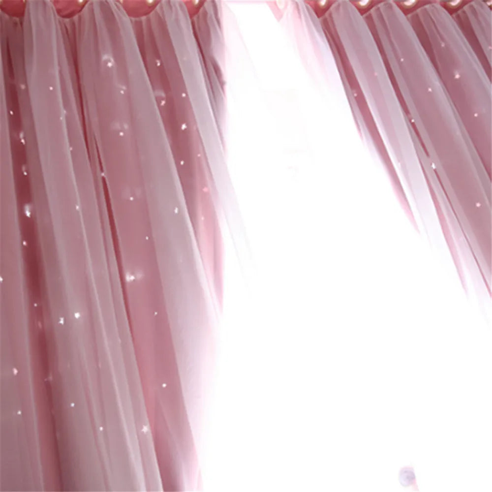 Pink Double-Layer Star Tulle Curtain for Kids’ Bedroom & Nursery