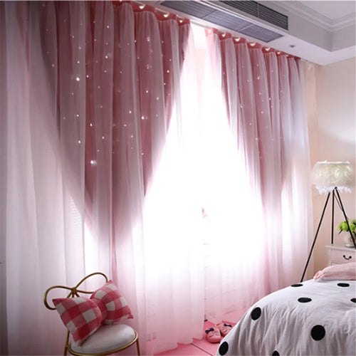 Pink Double-Layer Star Tulle Curtain for Kids’ Bedroom & Nursery