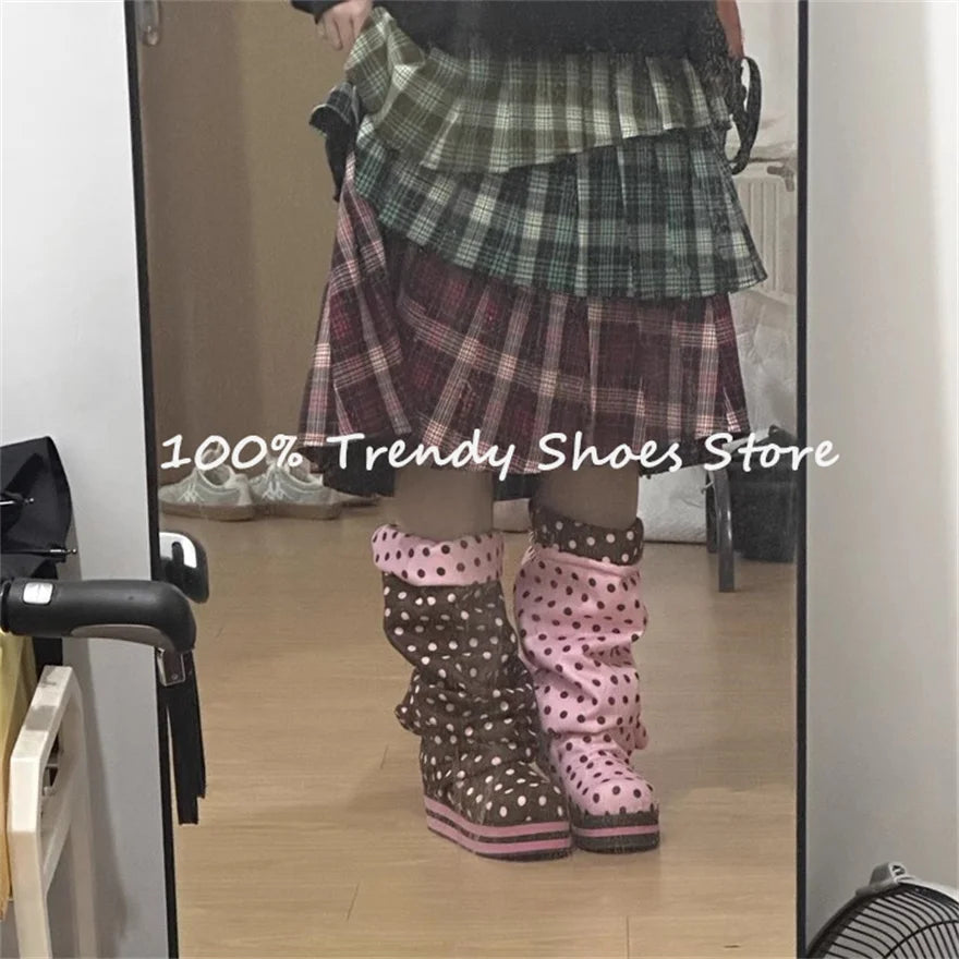 🍒 Punchy Polka Dot Chunky Long Boots