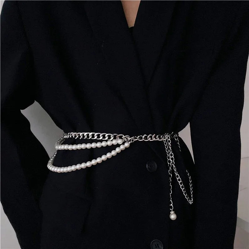 💎 Glossy Multilayer Pearl Waist Chain Belt