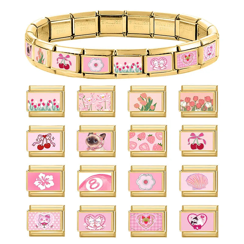 💗 Y2K Italian Charm Links 9mm – Cat, Bow & Cherry