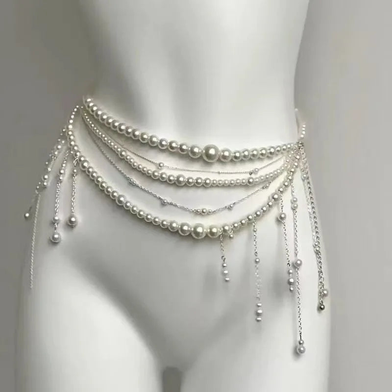 💎 Glossy Multilayer Pearl Waist Chain Belt