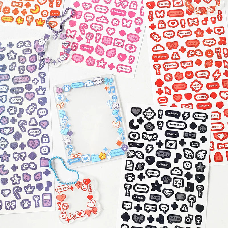 ✨ Pixel Cartoon Deco Sticker Sheet 10pcs – Kawaii