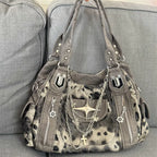Rebel Star Grey Leopard Shoulder Bag