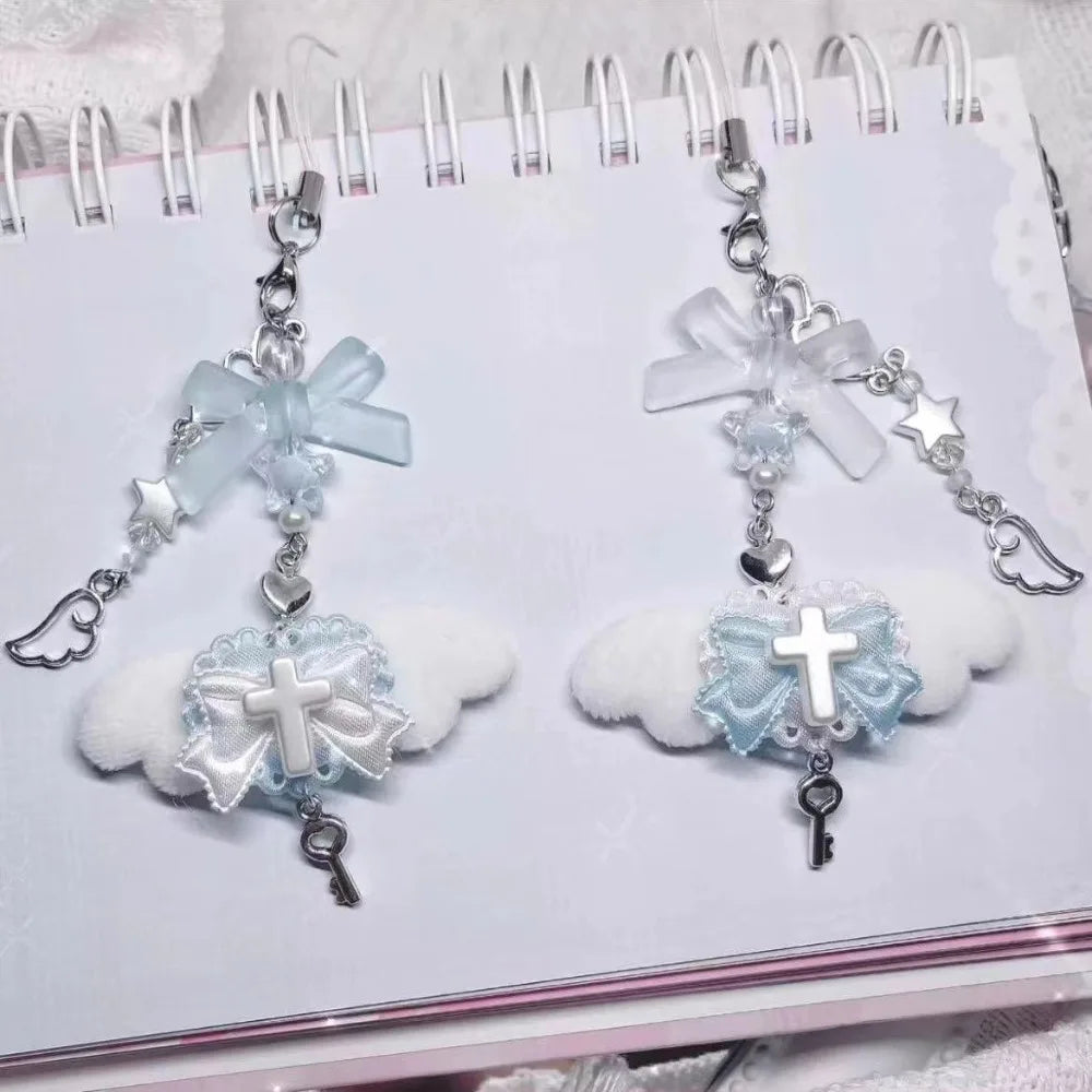 🎀 Bow & Wings Pendant Phone Chain – Coquette Charm