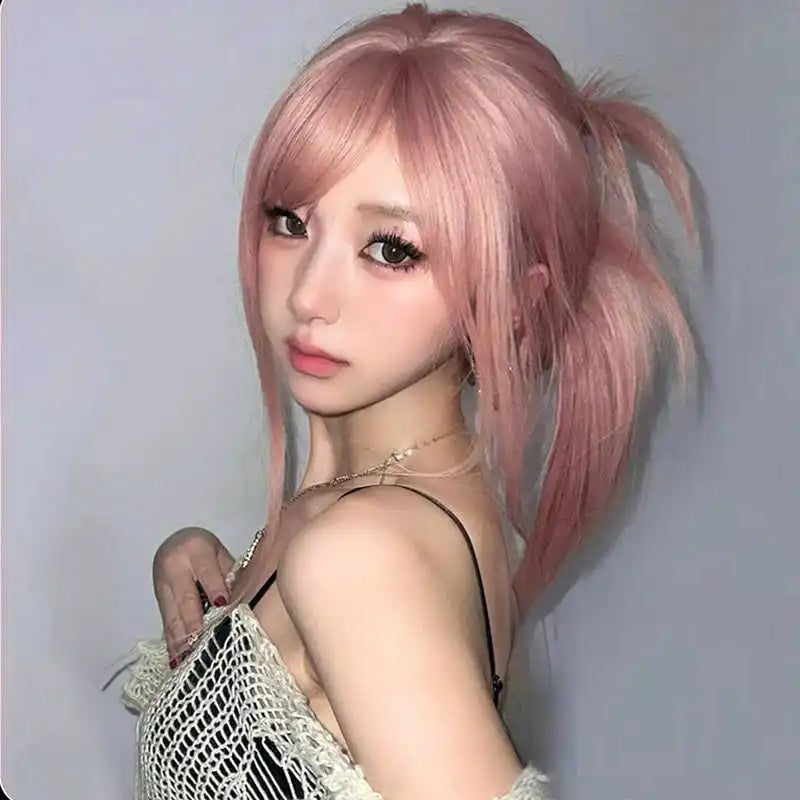 🌸 Grapefruit Pink Long Straight Wig – Gyaru Style