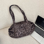 Fashion Leopard Print Tote Bag for Women Large Capacity Mommy Bag Suede Lazy Style Shoulder Handbag Outdoor Daily Bag