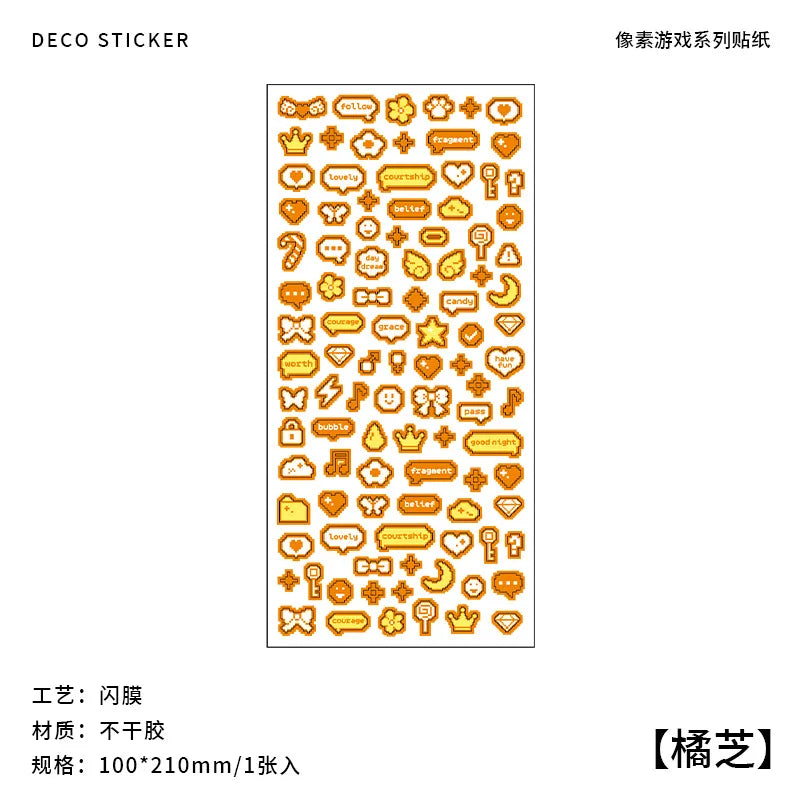 ✨ Pixel Cartoon Deco Sticker Sheet 10pcs – Kawaii