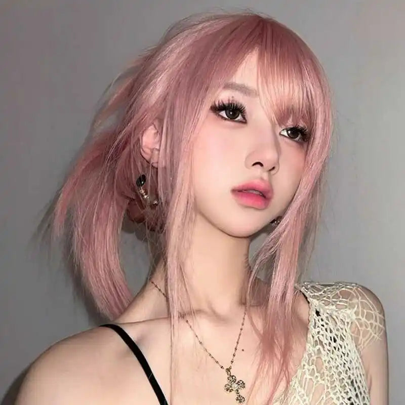 🌸 Grapefruit Pink Long Straight Wig – Gyaru Style