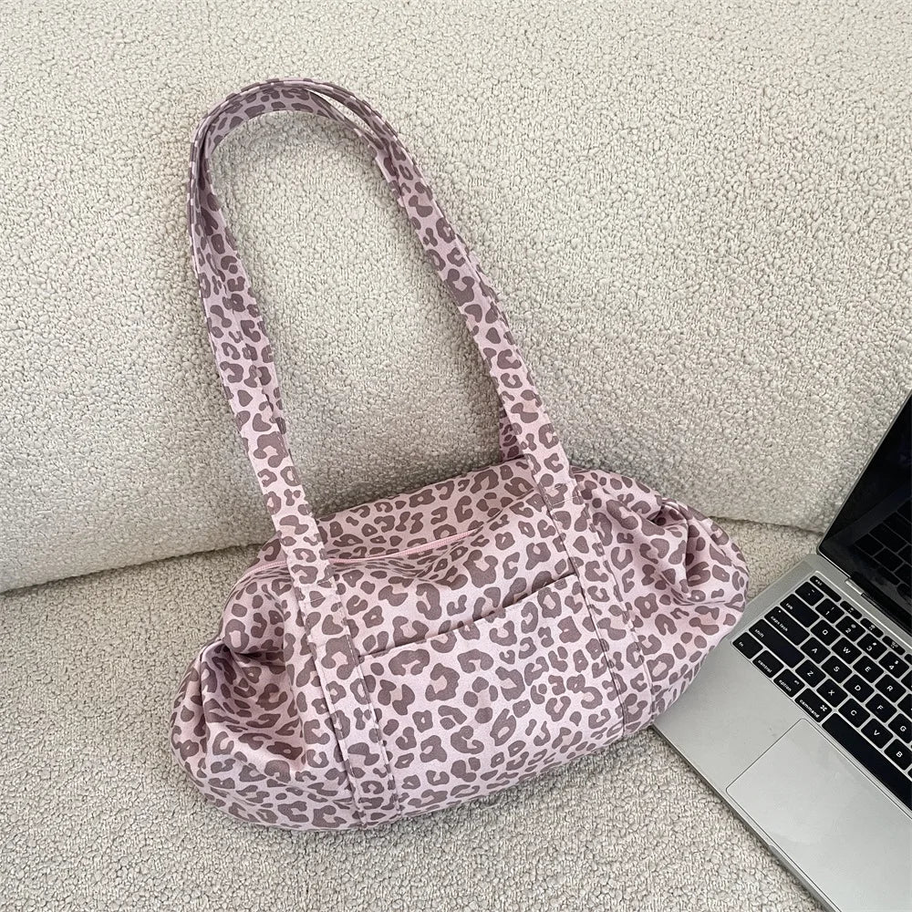 Fashion Leopard Print Tote Bag for Women Large Capacity Mommy Bag Suede Lazy Style Shoulder Handbag Outdoor Daily Bag