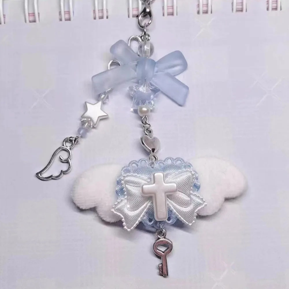 🎀 Bow & Wings Pendant Phone Chain – Coquette Charm