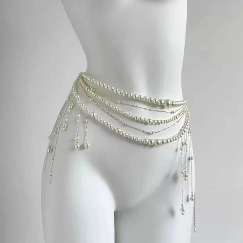 💎 Glossy Multilayer Pearl Waist Chain Belt