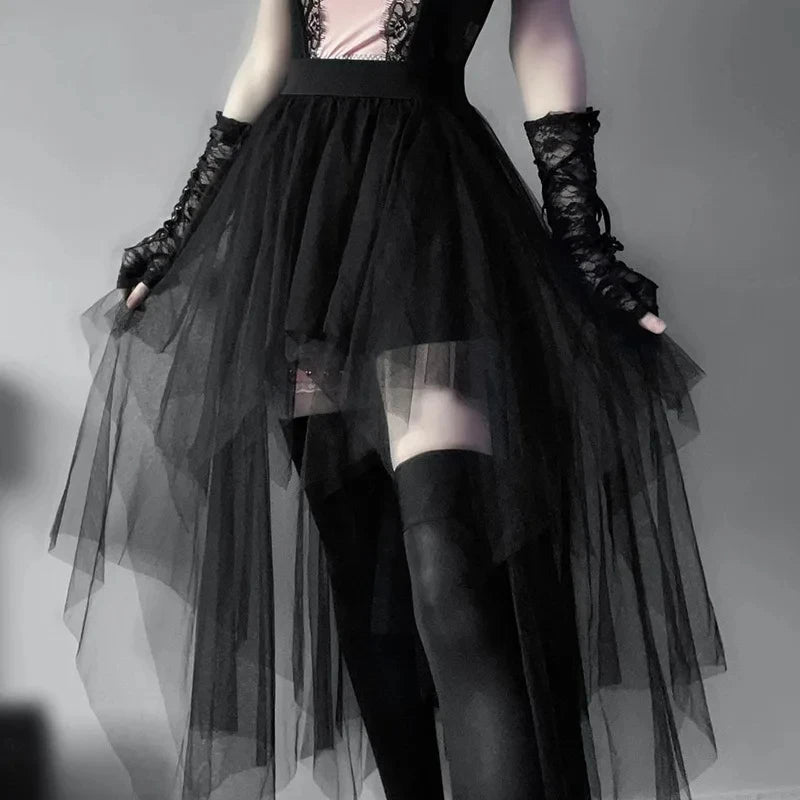 🌸 Tassel Layered Ruffle Skirt – Y2K Asymmetric Hem