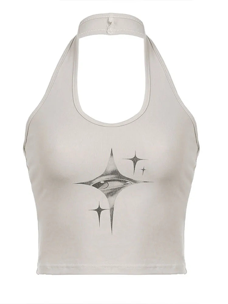 🖤 Bold Y2K Devil Eyes Halter Crop Top