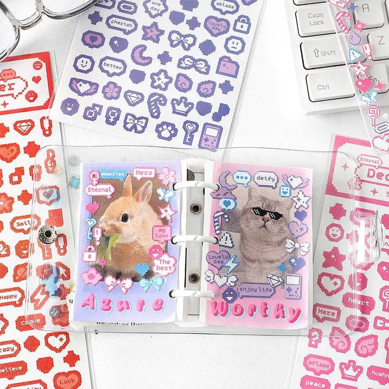 ✨ Pixel Cartoon Deco Sticker Sheet 10pcs – Kawaii