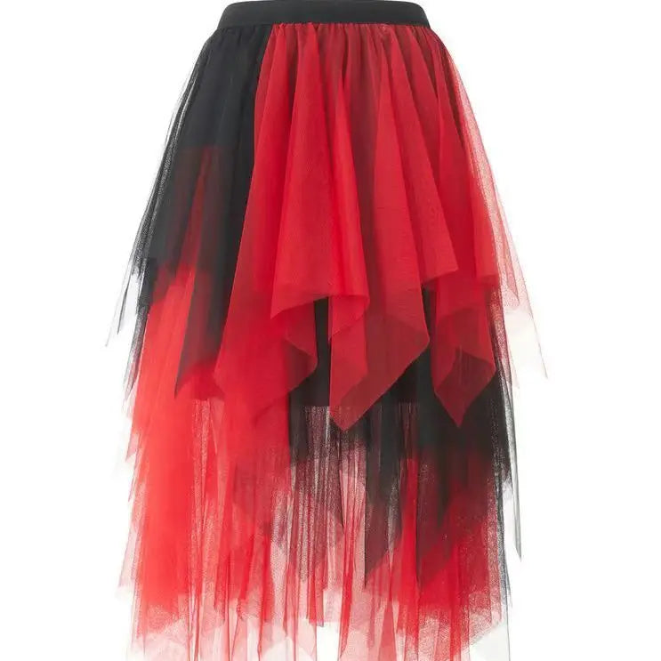 🌸 Tassel Layered Ruffle Skirt – Y2K Asymmetric Hem