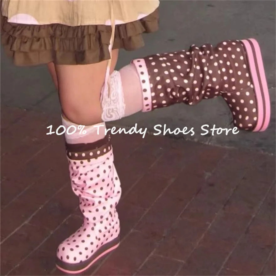 🍒 Punchy Polka Dot Chunky Long Boots