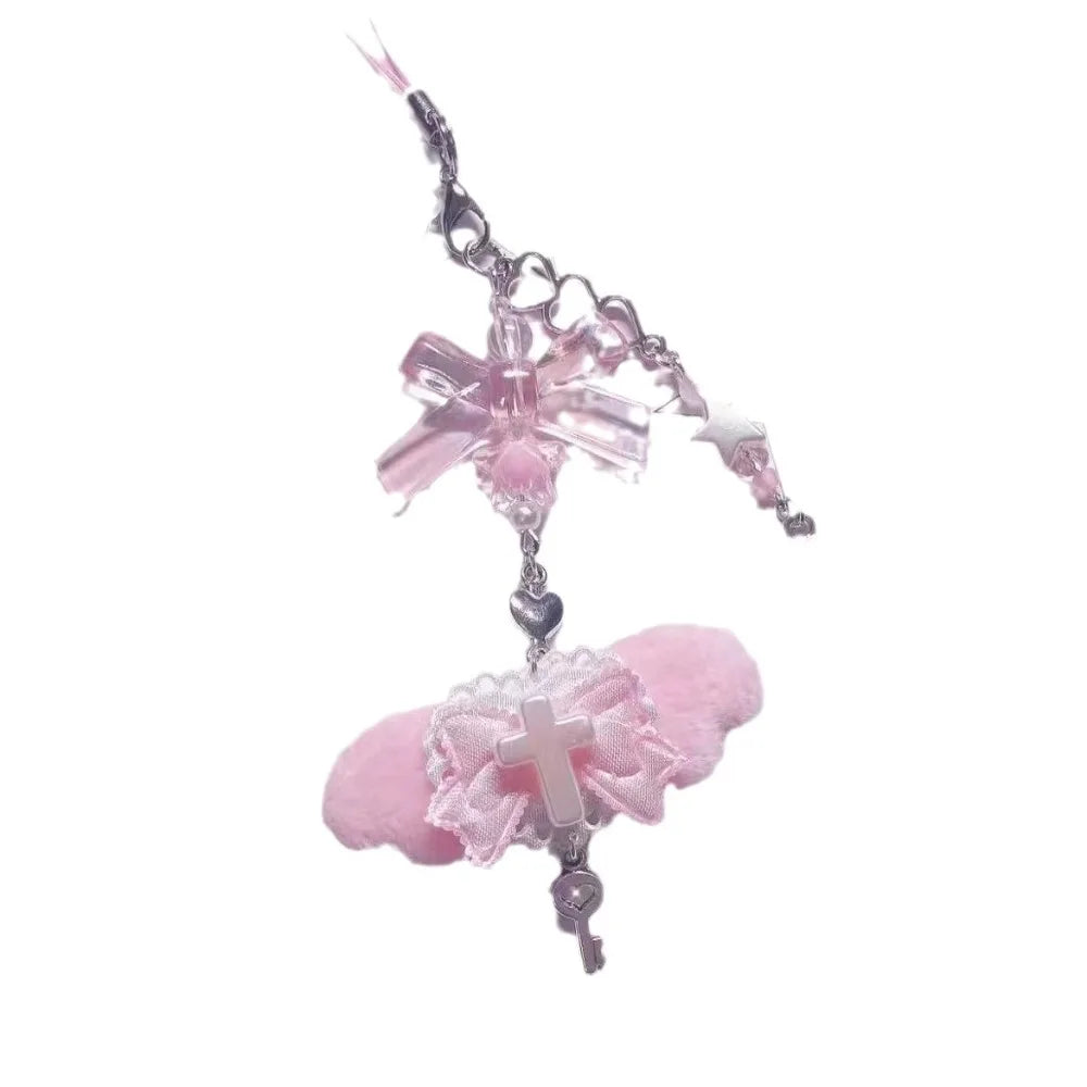 🎀 Bow & Wings Pendant Phone Chain – Coquette Charm
