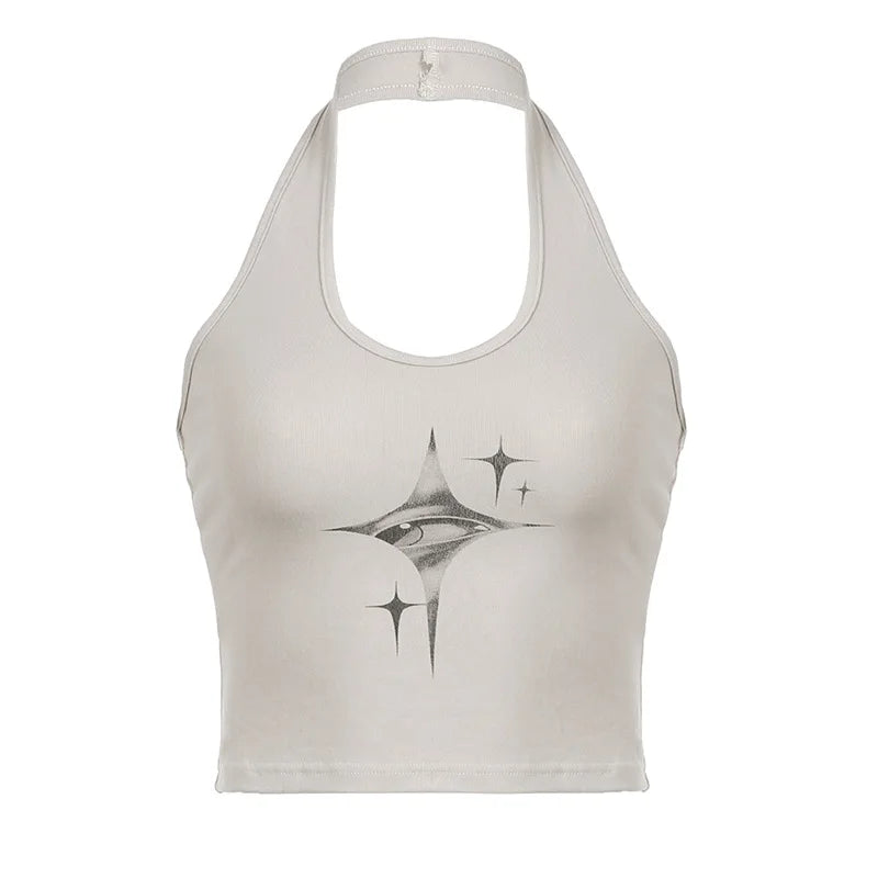 🖤 Bold Y2K Devil Eyes Halter Crop Top