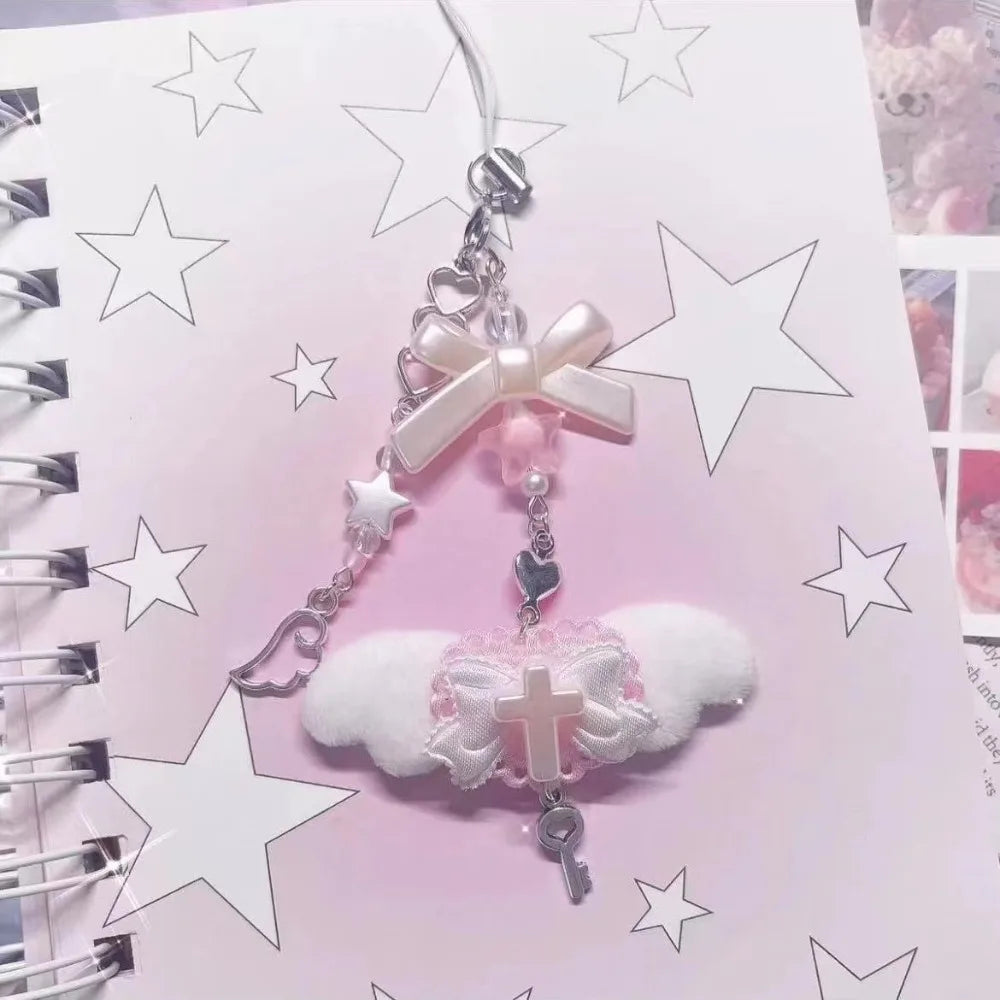 🎀 Bow & Wings Pendant Phone Chain – Coquette Charm