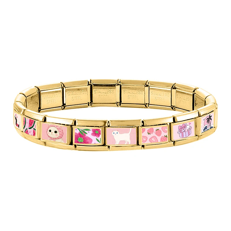 💗 Y2K Italian Charm Links 9mm – Cat, Bow & Cherry