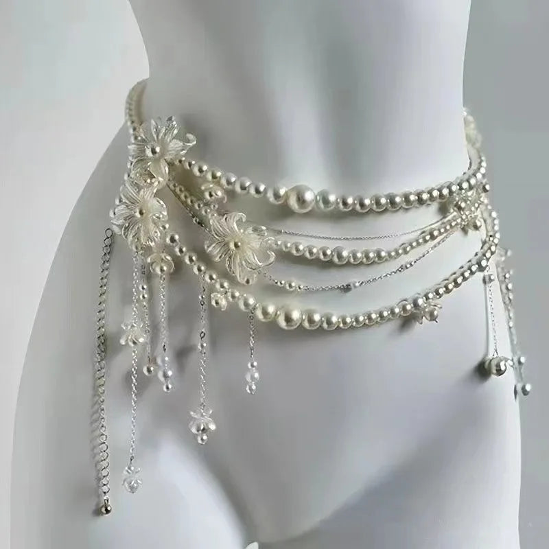 💎 Glossy Multilayer Pearl Waist Chain Belt