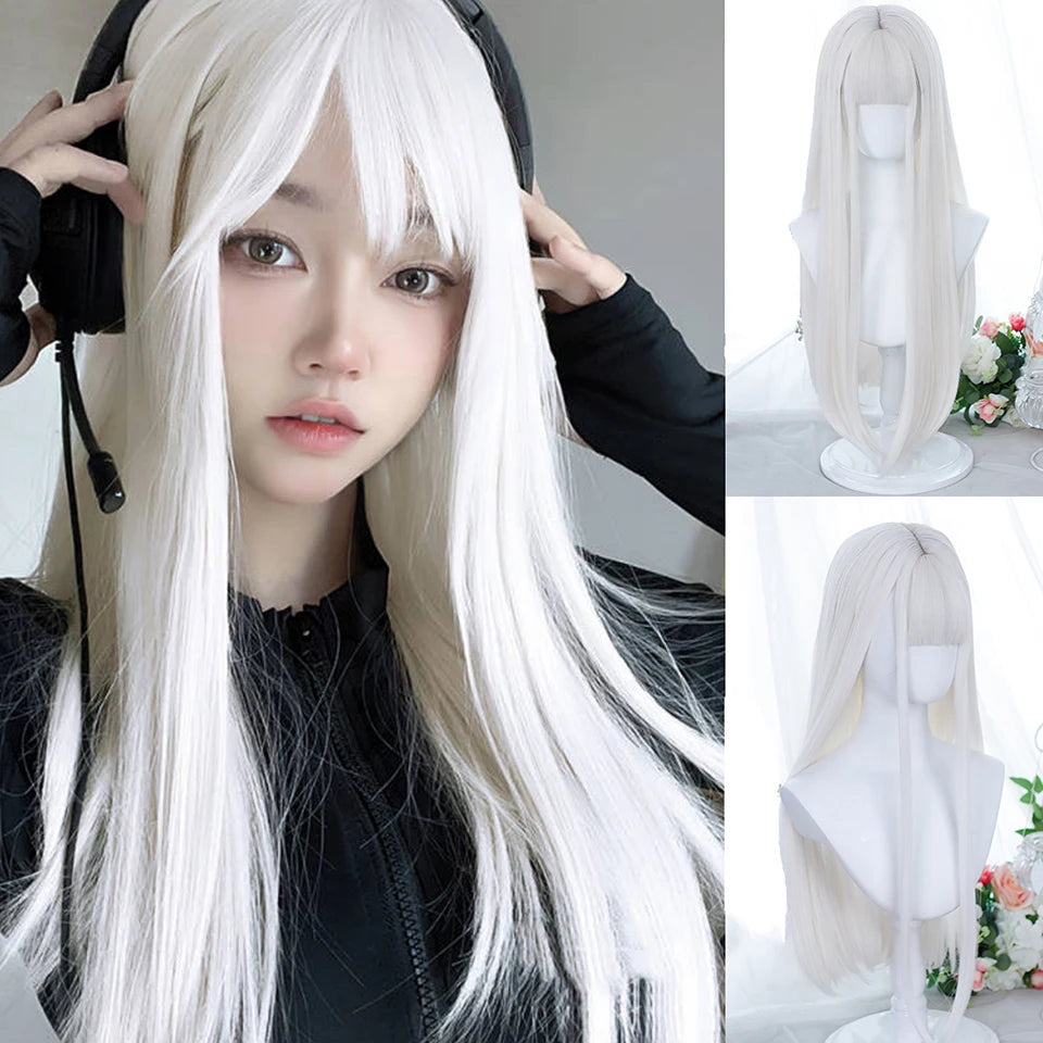 🌸 Grapefruit Pink Long Straight Wig – Gyaru Style