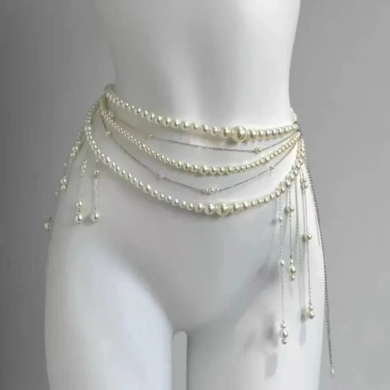 💎 Glossy Multilayer Pearl Waist Chain Belt