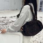 Fashion Leopard Print Tote Bag for Women Large Capacity Mommy Bag Suede Lazy Style Shoulder Handbag Outdoor Daily Bag