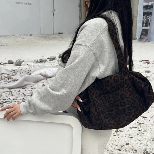 Fashion Leopard Print Tote Bag for Women Large Capacity Mommy Bag Suede Lazy Style Shoulder Handbag Outdoor Daily Bag