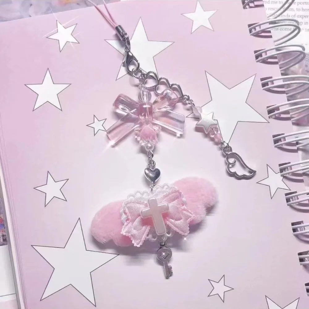 🎀 Bow & Wings Pendant Phone Chain – Coquette Charm