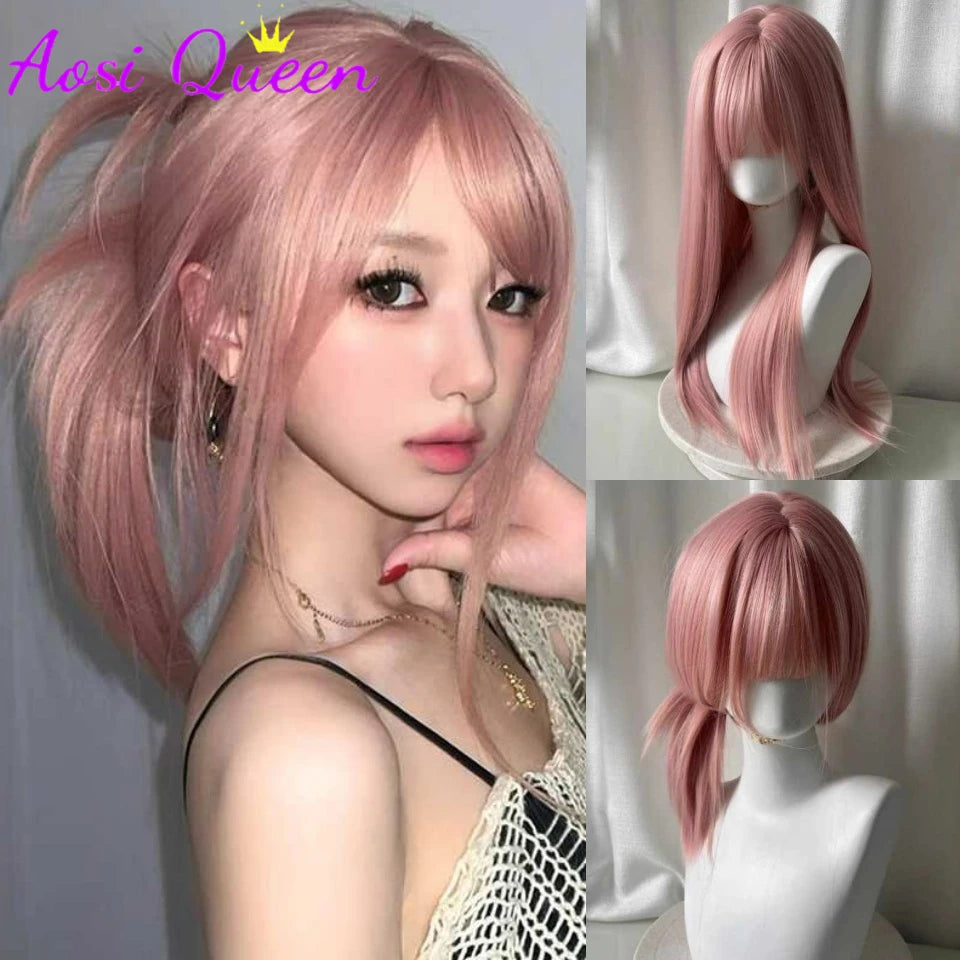 🌸 Grapefruit Pink Long Straight Wig – Gyaru Style