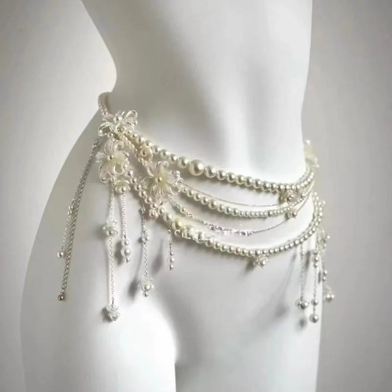 💎 Glossy Multilayer Pearl Waist Chain Belt
