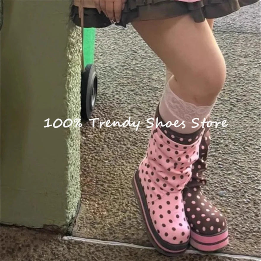 🍒 Punchy Polka Dot Chunky Long Boots