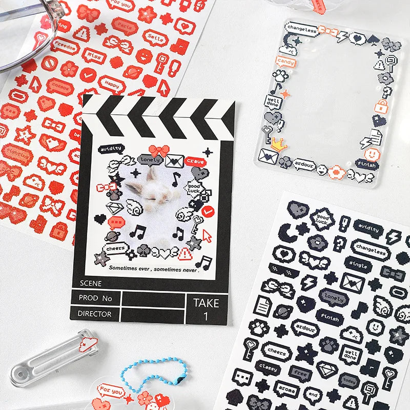 ✨ Pixel Cartoon Deco Sticker Sheet 10pcs – Kawaii
