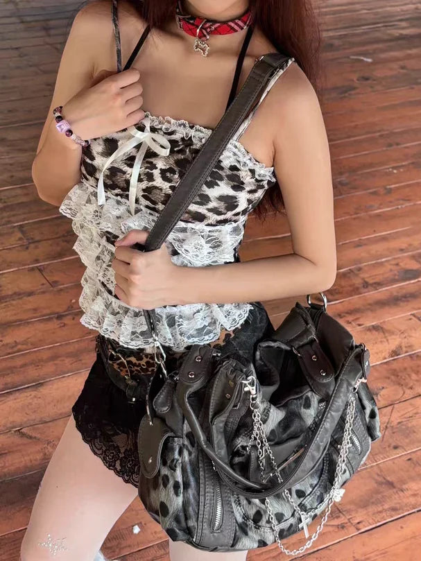 Rebel Star Grey Leopard Shoulder Bag
