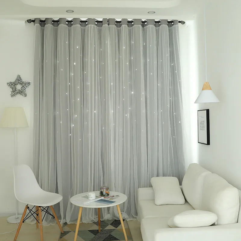 Pink Double-Layer Star Tulle Curtain for Kids’ Bedroom & Nursery
