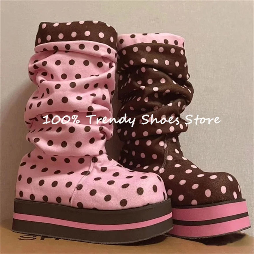 🍒 Punchy Polka Dot Chunky Long Boots
