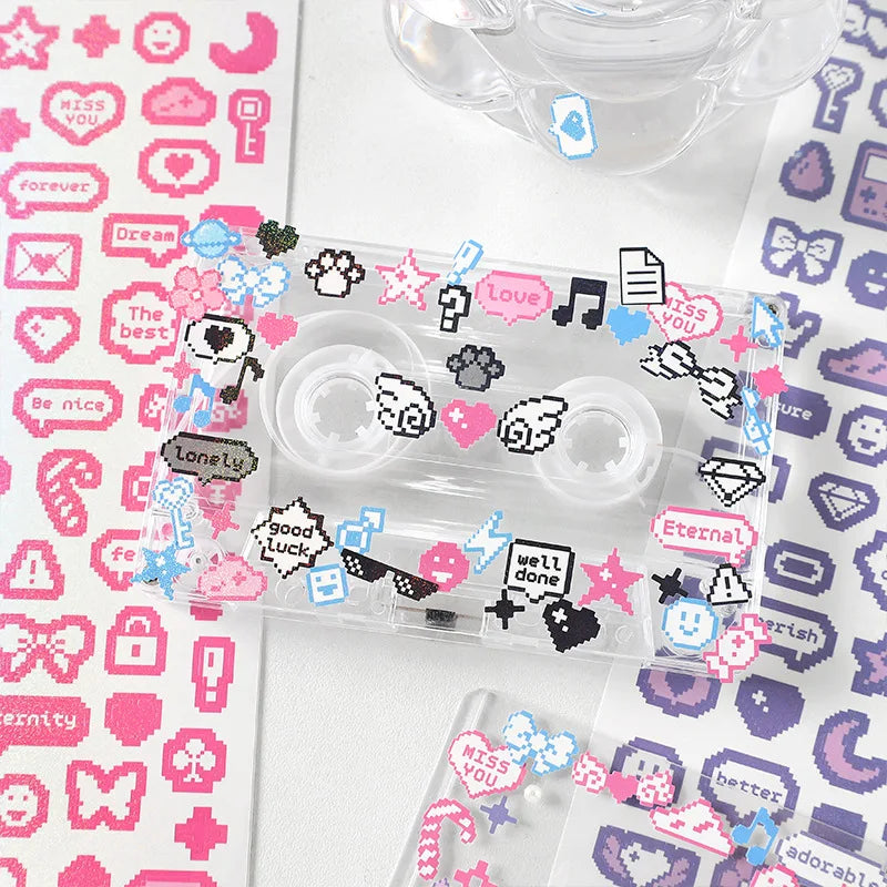 ✨ Pixel Cartoon Deco Sticker Sheet 10pcs – Kawaii