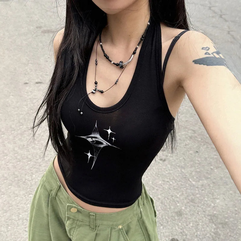 🖤 Bold Y2K Devil Eyes Halter Crop Top