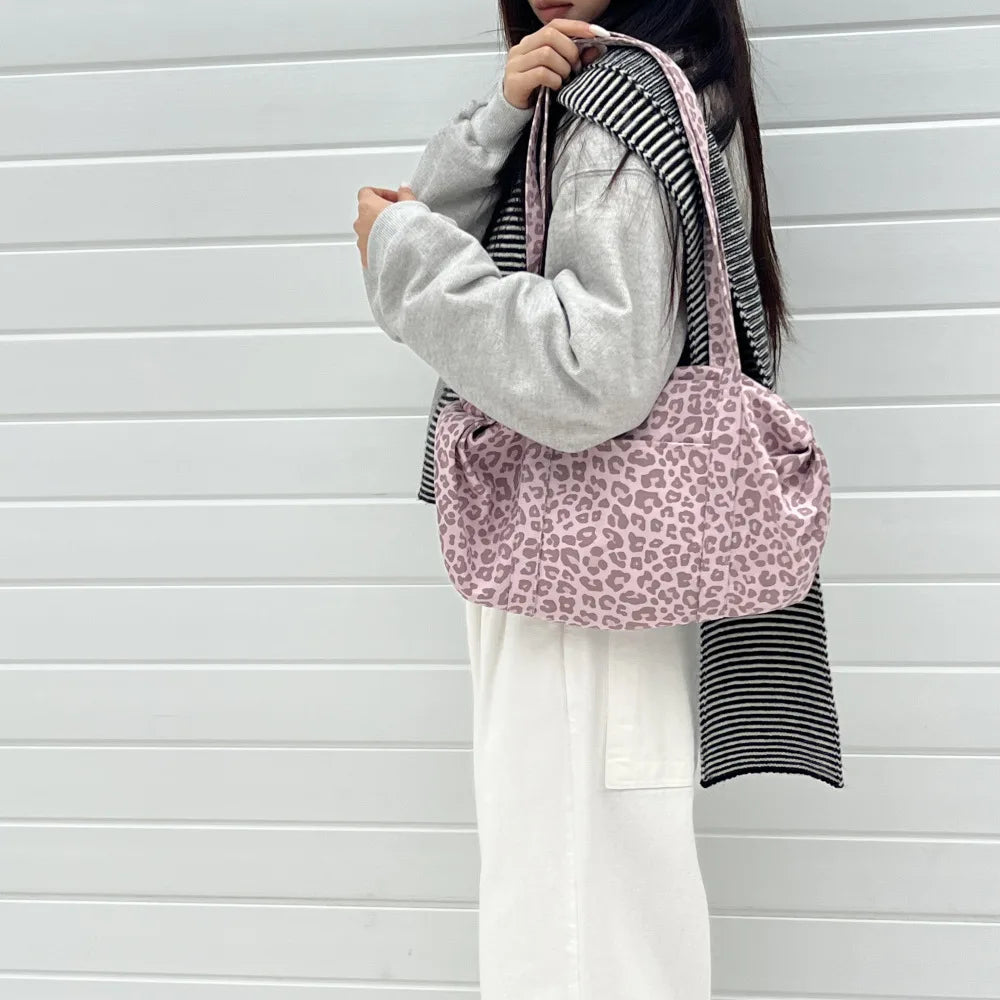 Fashion Leopard Print Tote Bag for Women Large Capacity Mommy Bag Suede Lazy Style Shoulder Handbag Outdoor Daily Bag