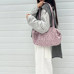 Fashion Leopard Print Tote Bag for Women Large Capacity Mommy Bag Suede Lazy Style Shoulder Handbag Outdoor Daily Bag